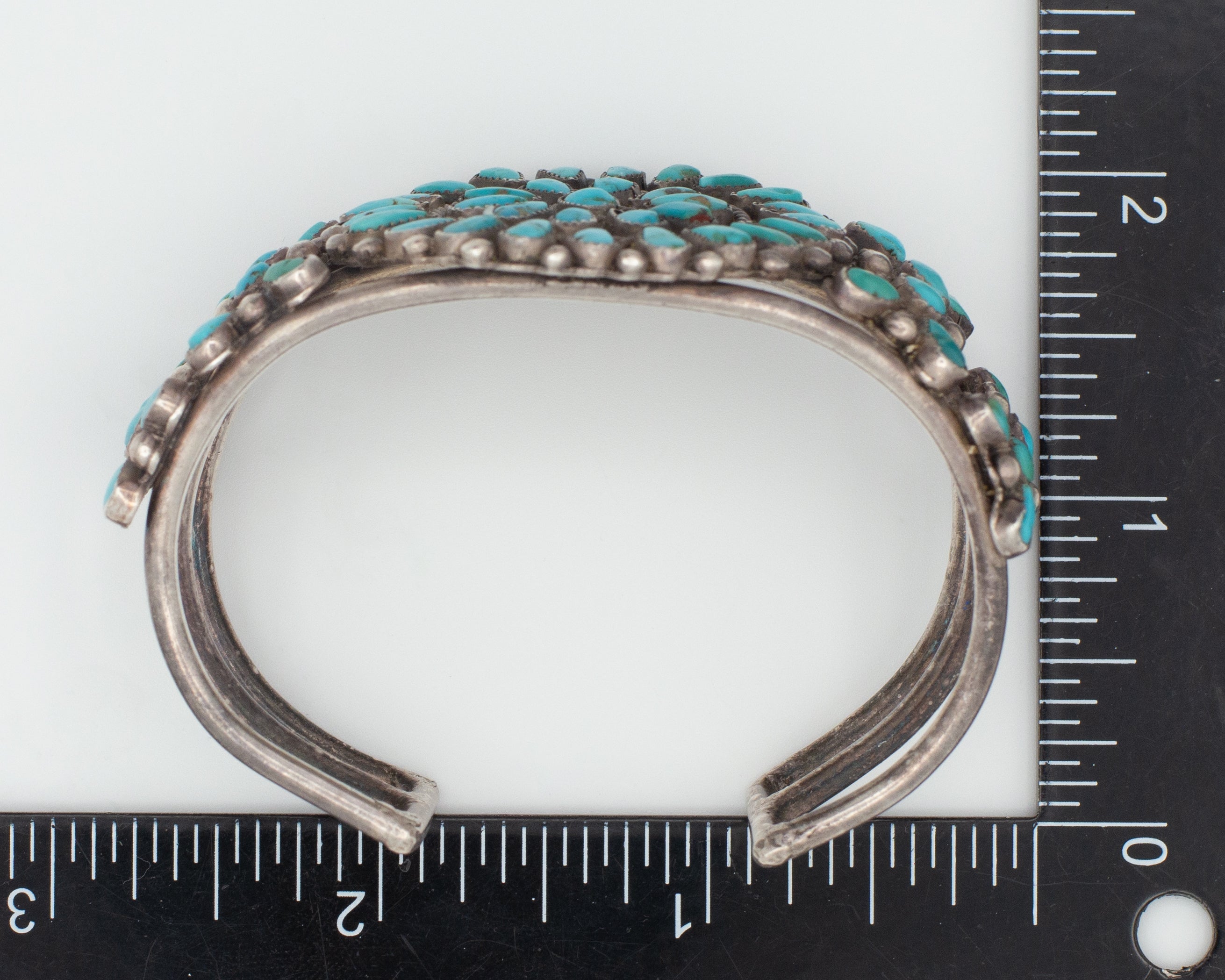 Handmade Sterling Silver Turquoise Petit Point Cuff Bracelet (Hallmark Unknown)
