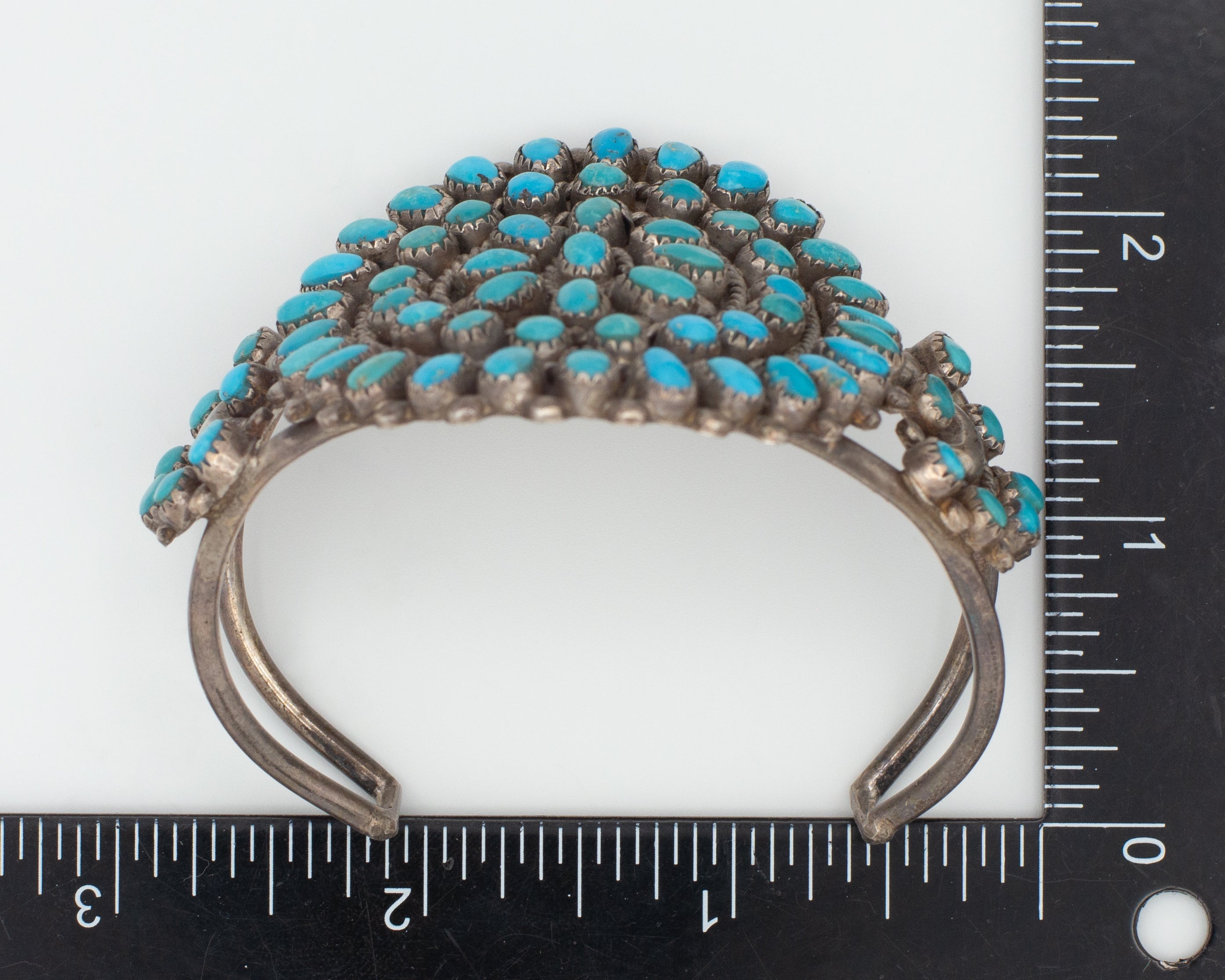 Handmade Sterling Silver Turquoise Petit Point Cuff Bracelet (Hallmark Unknown)