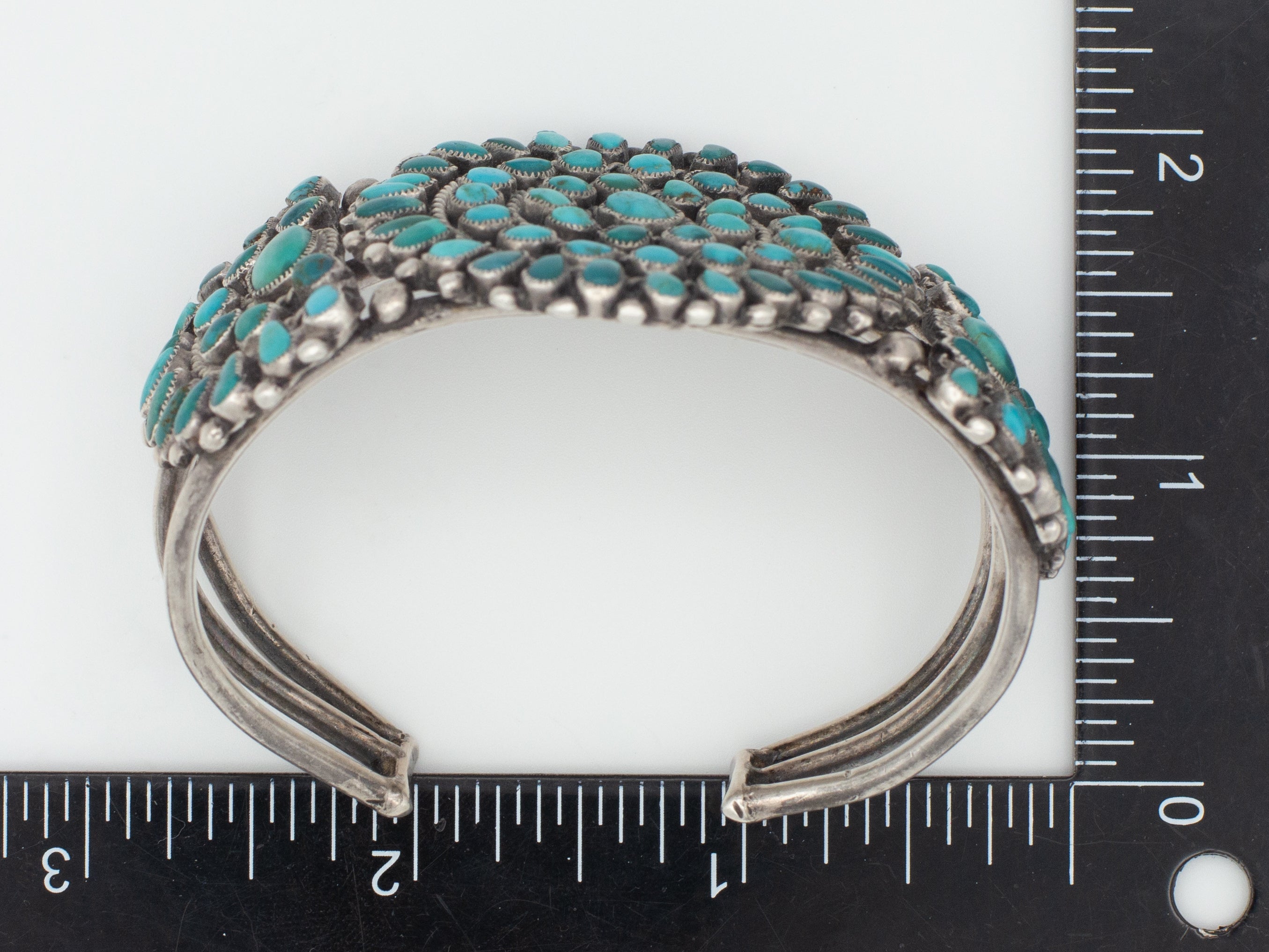 Handmade Sterling Silver Turquoise Petit Point Cuff Bracelet (Hallmark Unknown)
