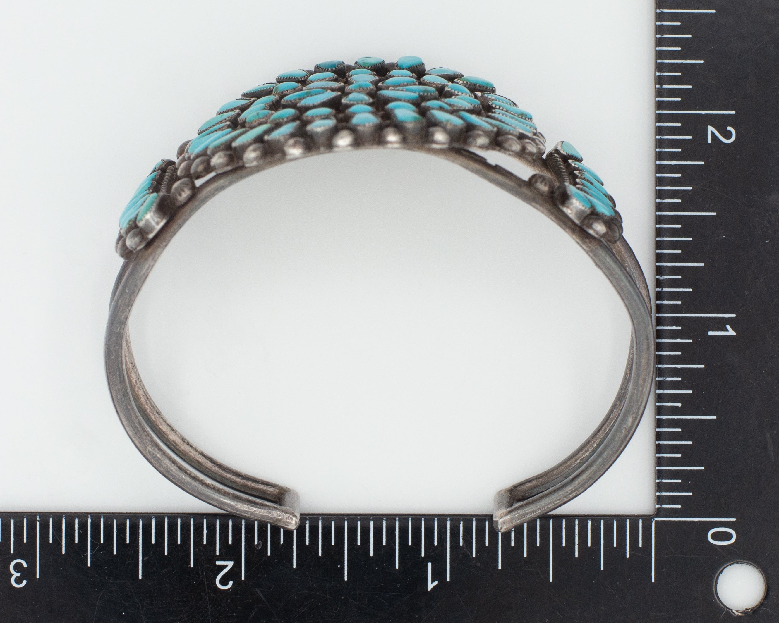 Navajo Handmade Sterling Silver Turquoise Petit Point Cuff Bracelet (Hallmark Unknown)