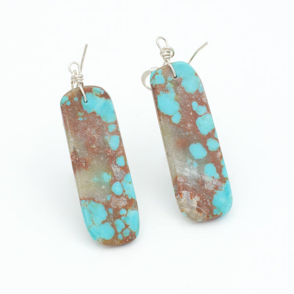 Santa Domingo/Kewa Handmade Sterling Silver Slab Turquoise Earrings (Hallmark Unknown)