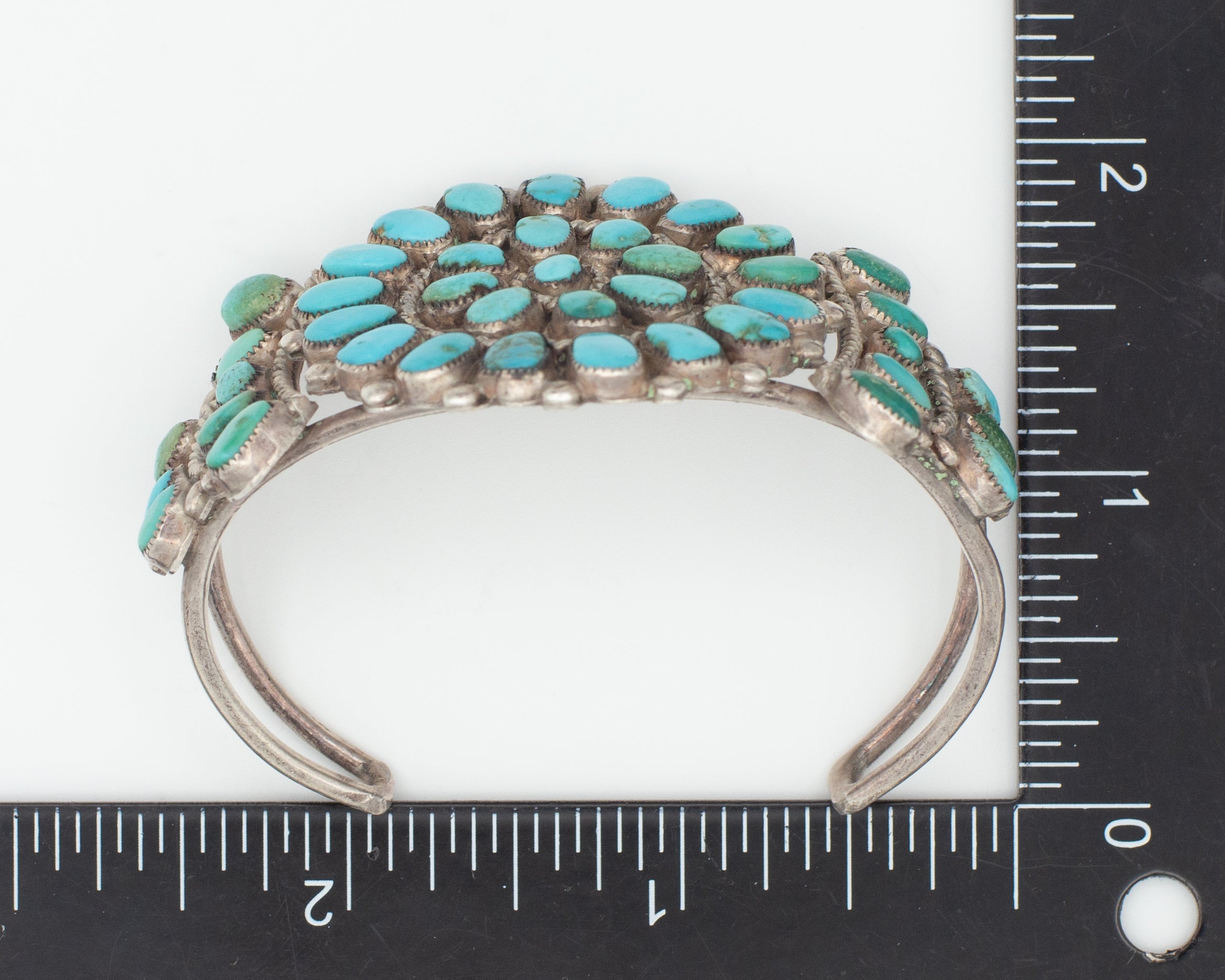 Handmade Sterling Silver Turquoise Petit Point Cluster Cuff Bracelet (Hallmark Unknown)