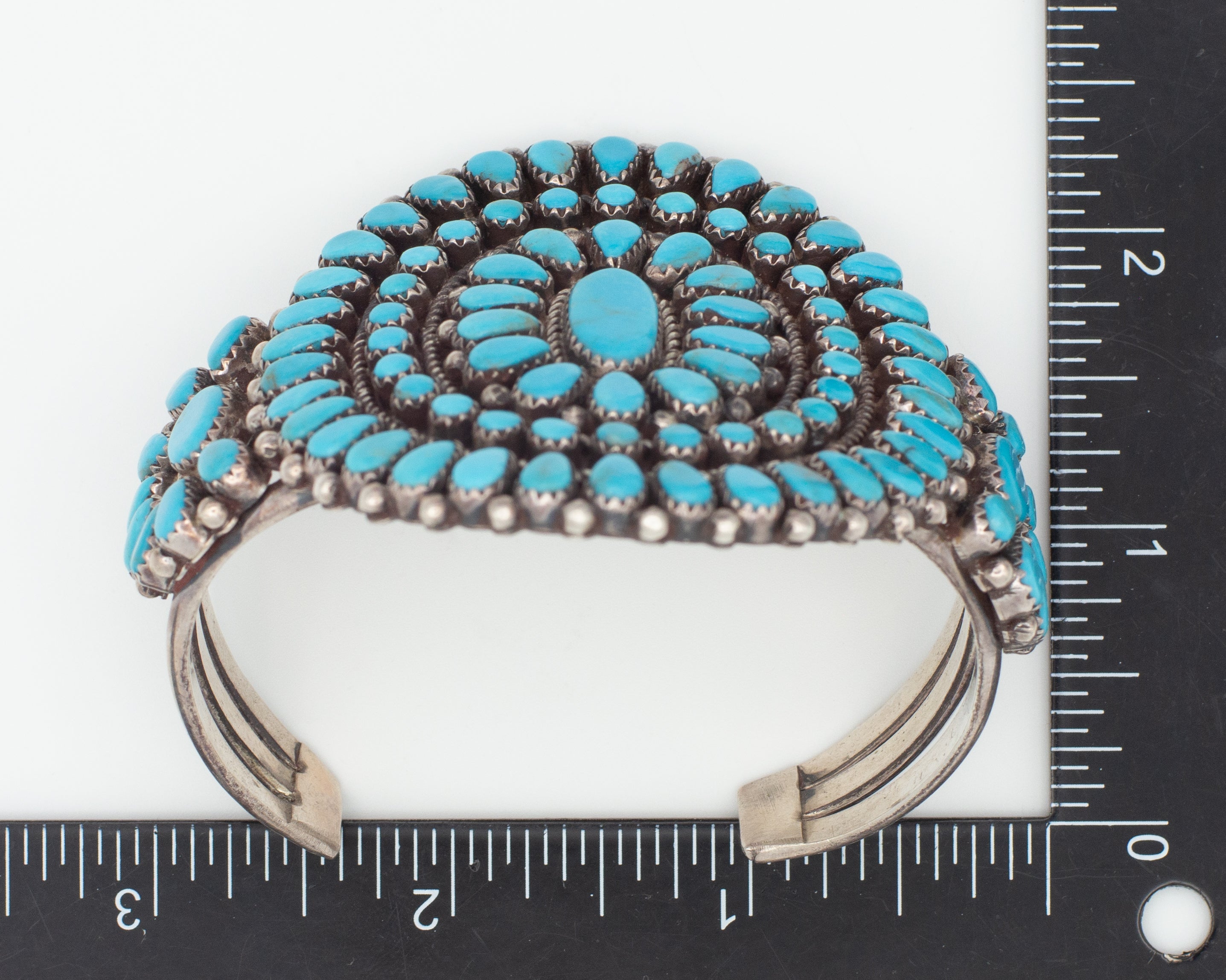 Handmade Sterling Silver Turquoise Petit Point Cuff Bracelet (Hallmark Unknown)