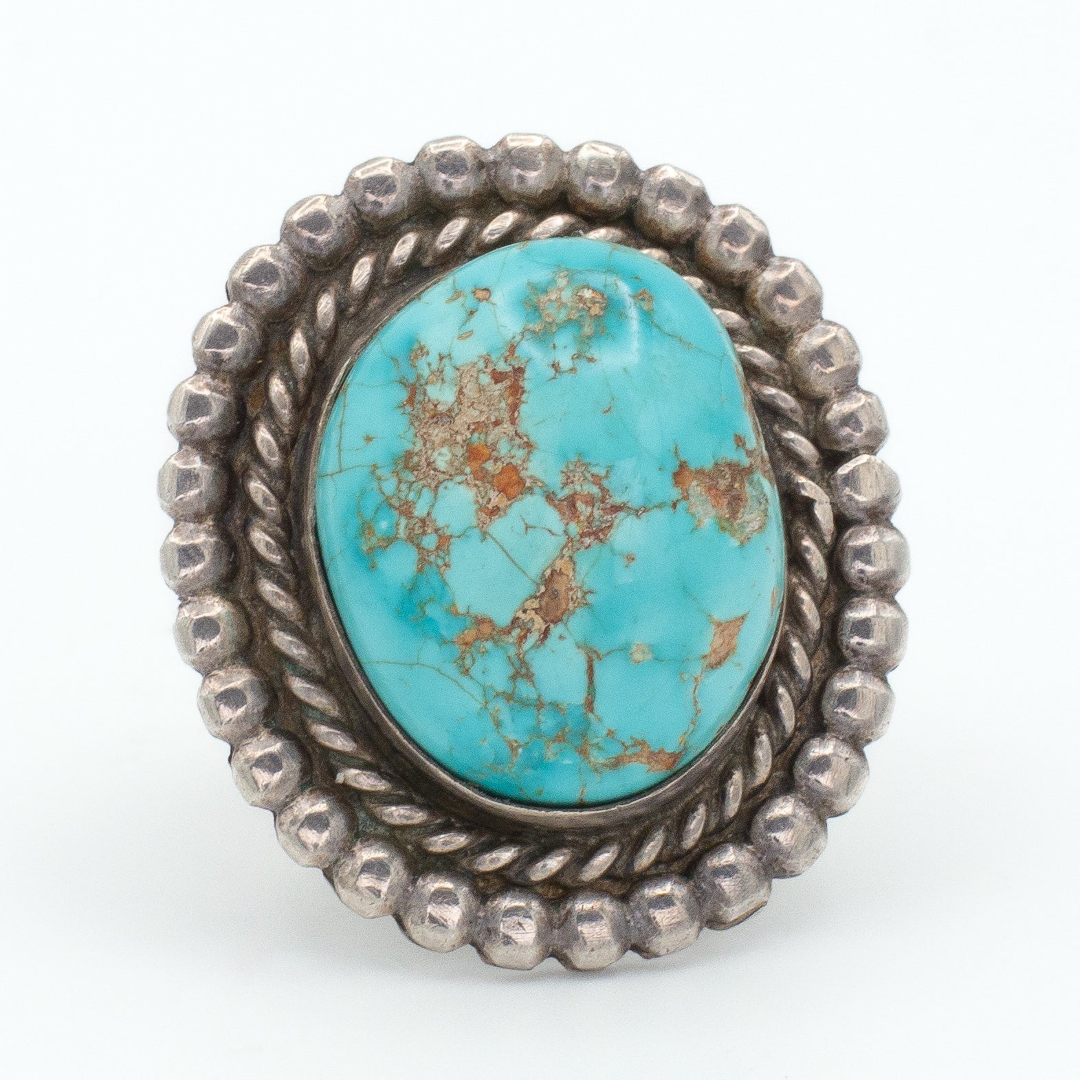 Navajo Handmade Sterling Silver Turquoise Ring (Hallmark Unknown) (Size 6.5)