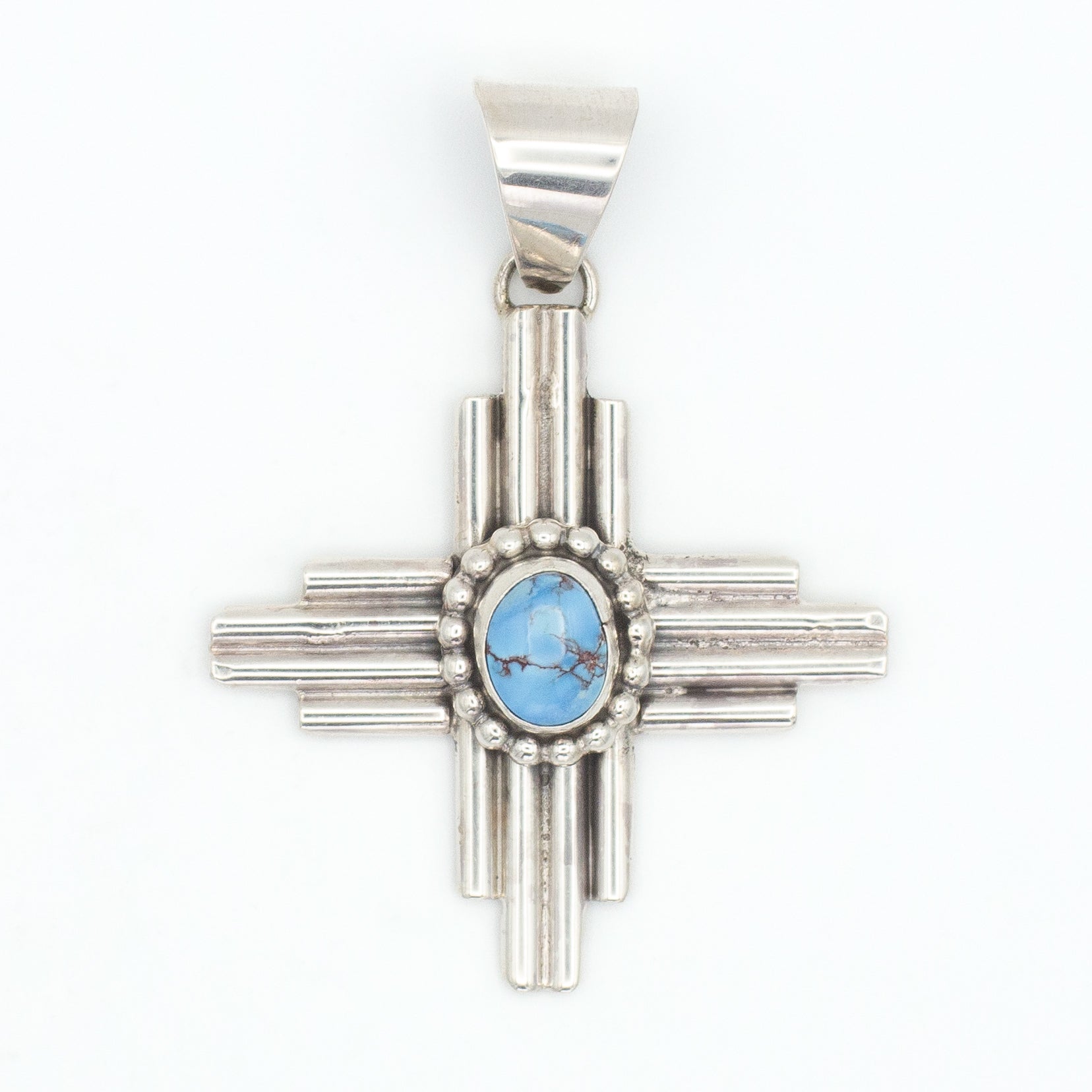 Pricilla Apache Navajo Handmade Sterling Silver Turquoise Cross Pendant