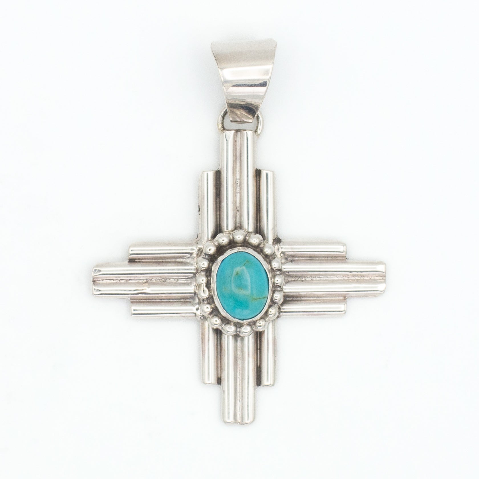 Pricilla Apache Navajo Handmade Sterling Silver Turquoise Zia Pendant