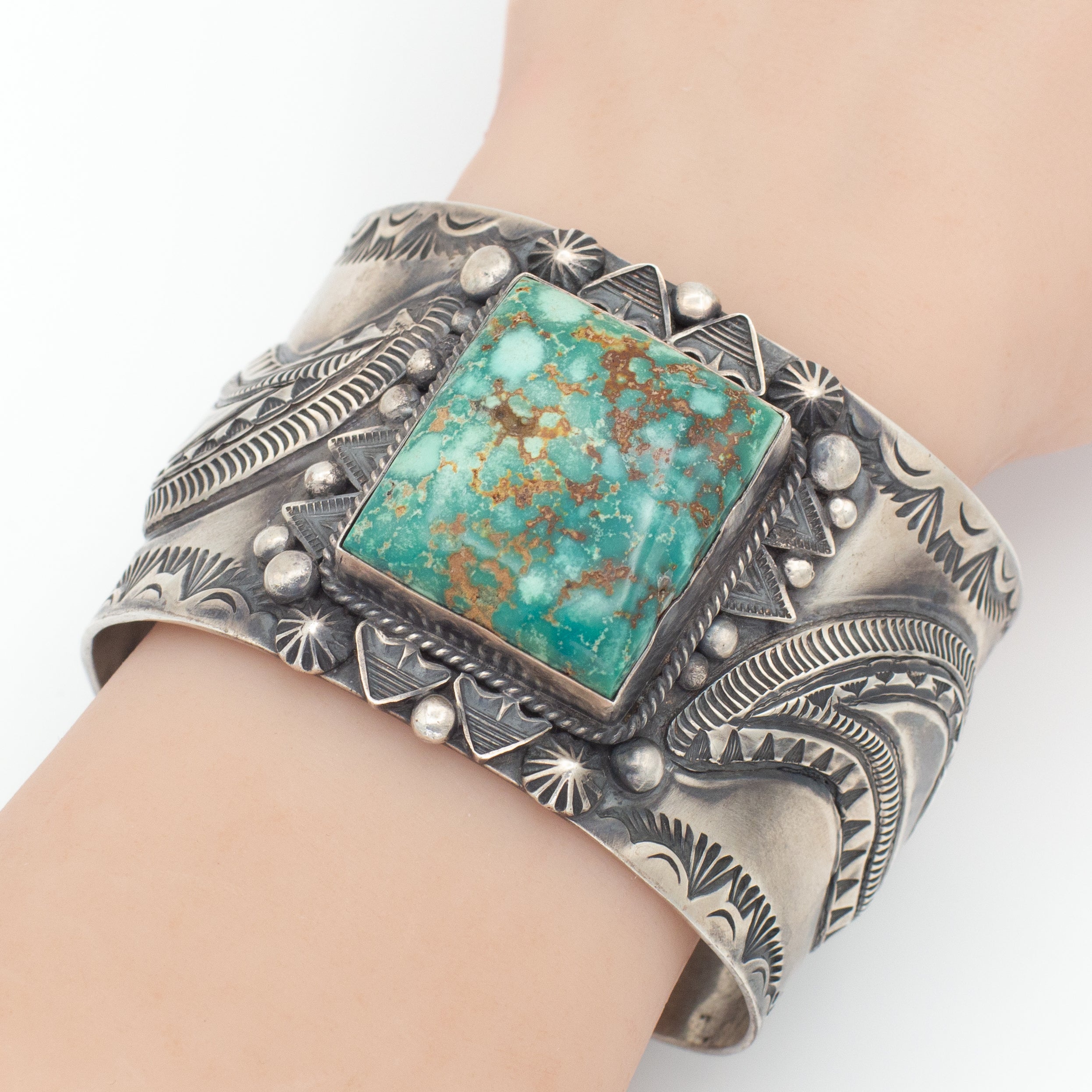 Roland Dixon Navajo Handmade Sterling Silver Turquoise Cuff Bracelet