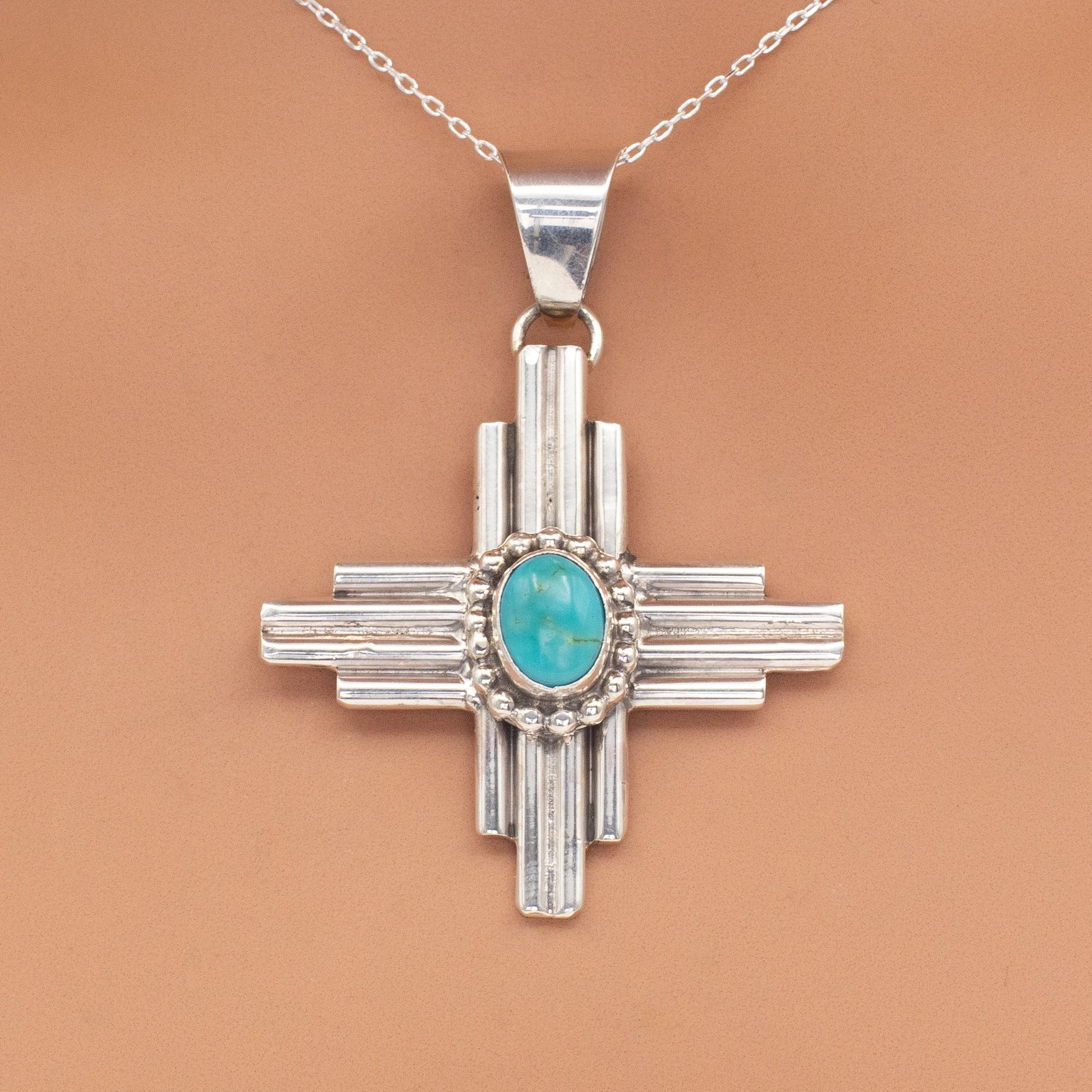 Pricilla Apache Navajo Handmade Sterling Silver Turquoise Cross Pendant