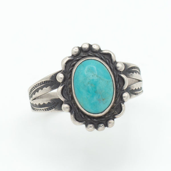 Navajo Handmade Sterling Silver Turquoise Ring (Hallmark Unknown) (Size 7)