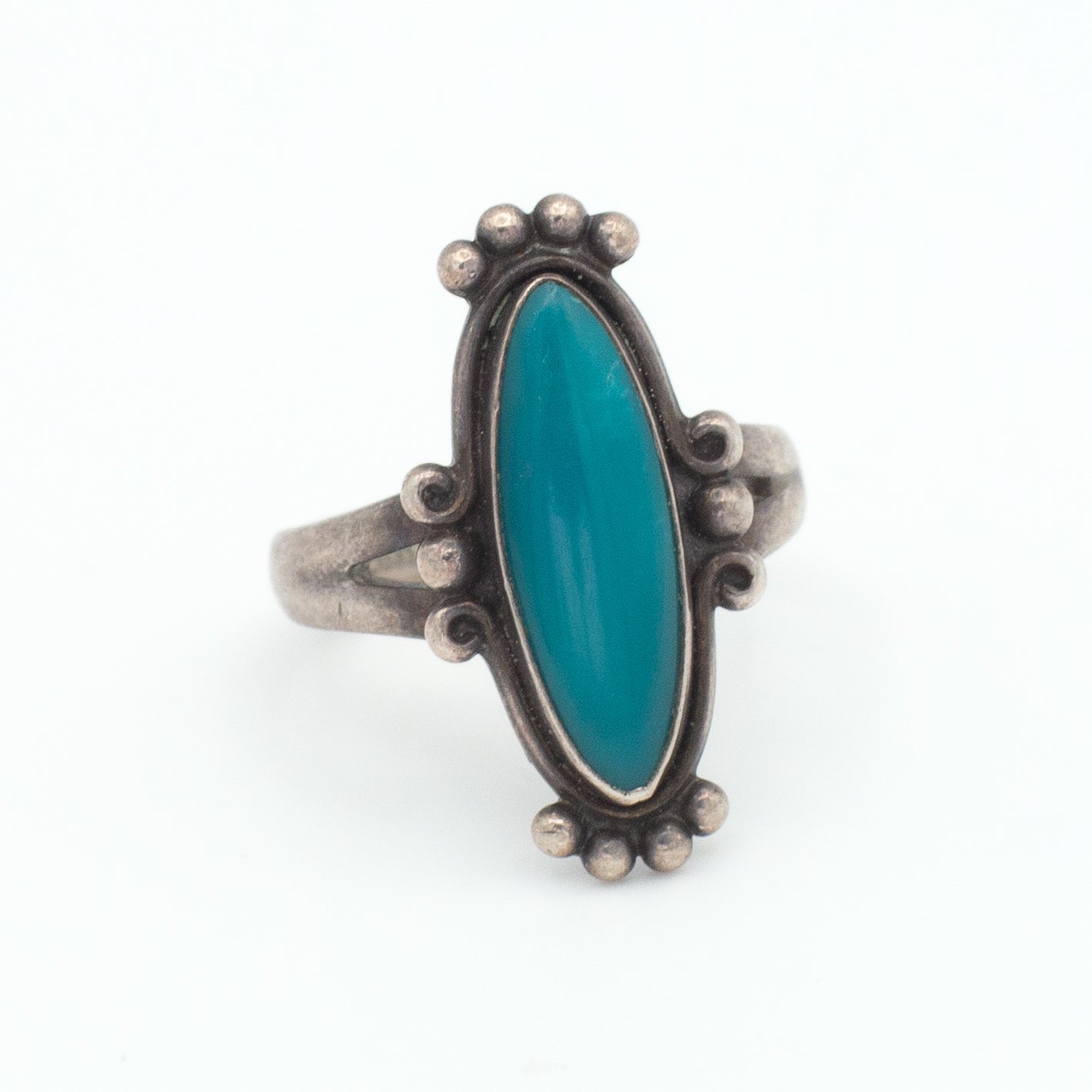 Navajo Handmade Sterling Silver Turquoise Ring (Hallmark Unknown) (Size 6)