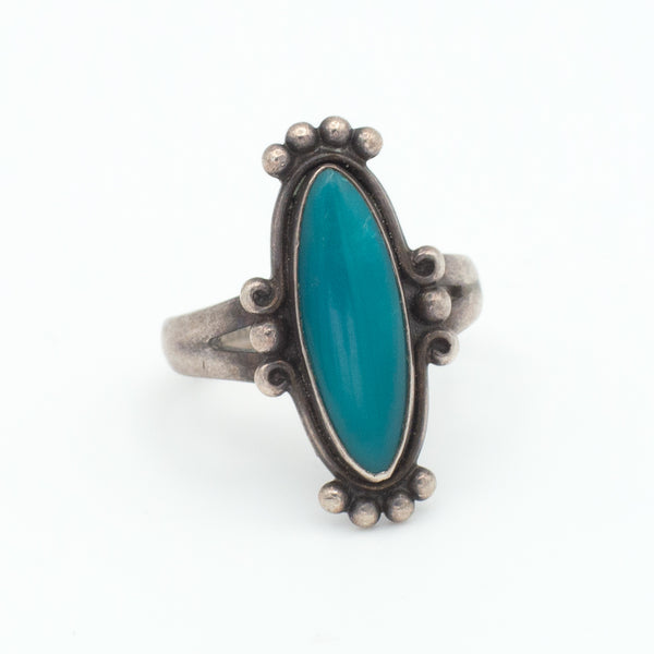 Navajo Handmade Sterling Silver Turquoise Ring (Hallmark Unknown) (Size 6)