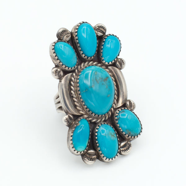 Navajo Handmade Sterling Silver Turquoise Ring (Hallmark Unknown) (Size 6.5)