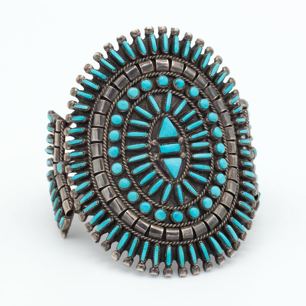 Handmade Sterling Silver Turquoise Needlepoint Cuff Bracelet (Hallmark Unknown)