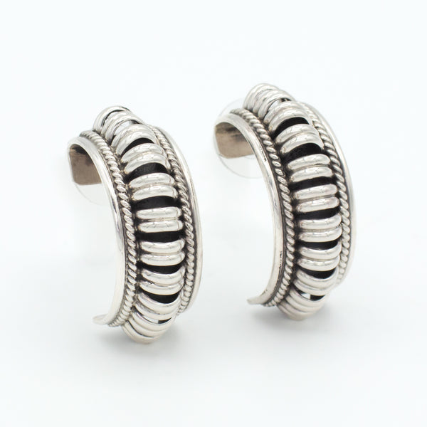 Pricilla Apache Navajo Handmade Sterling Silver 1" Hoop Earrings