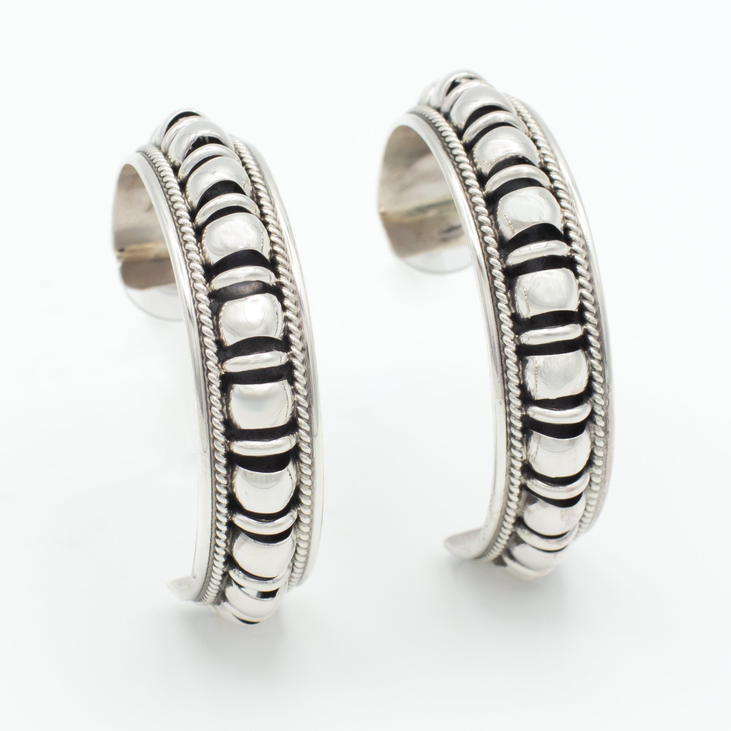 Pricilla Apache Navajo Handmade Sterling Silver 2" Hoop Earrings