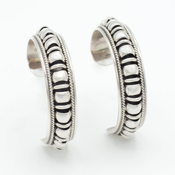 Pricilla Apache Navajo Handmade Sterling Silver 2" Hoop Earrings