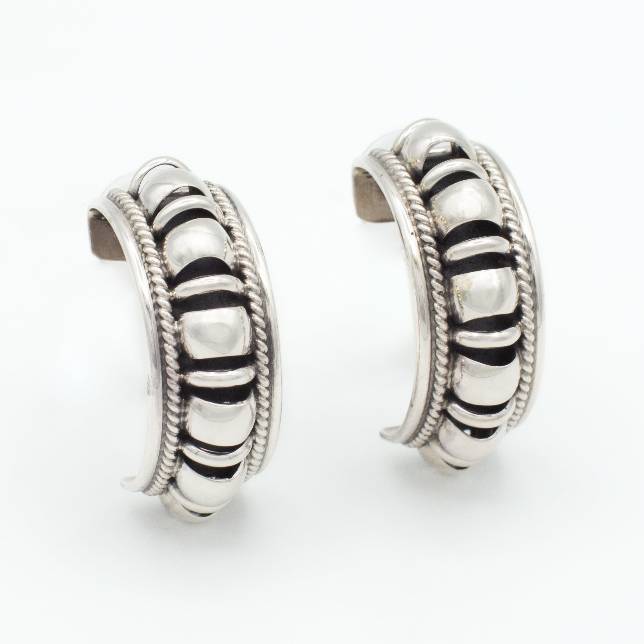 Pricilla Apache Navajo Handmade Sterling Silver 1" Hoop Earrings