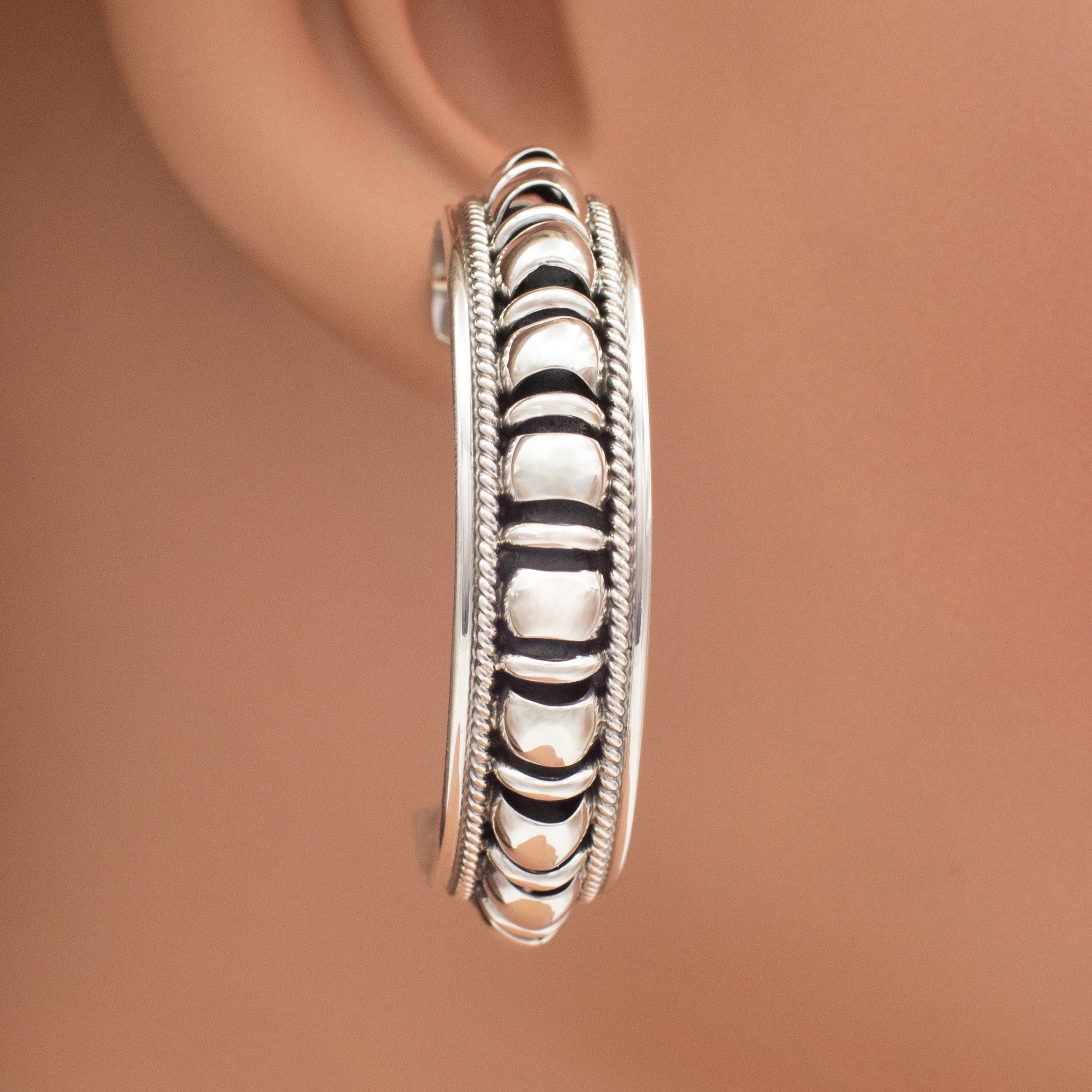 Pricilla Apache Navajo Handmade Sterling Silver 2" Hoop Earrings