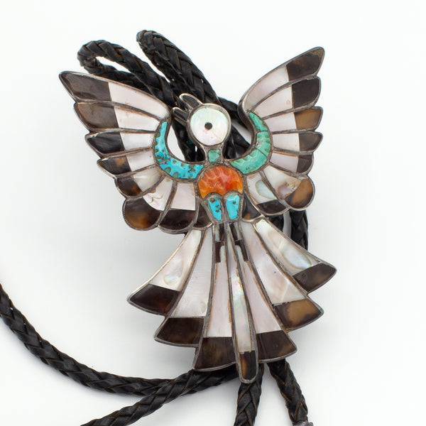 Dixon Shebala Zuni Handmade Sterling Silver Multi-Inlay Bolo Tie