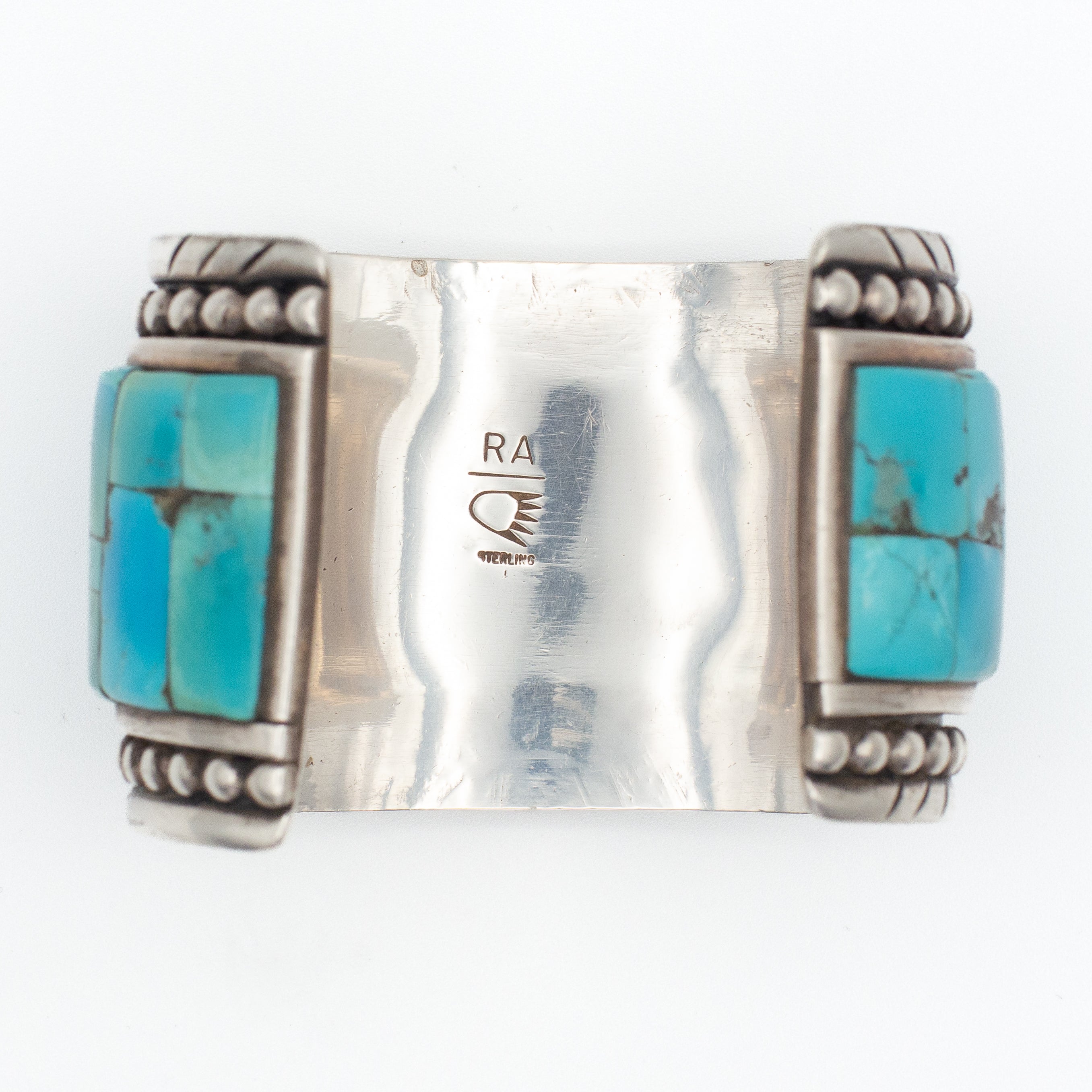 Arlene Aguilar Santa Ana Pueblo Handmade Sterling Silver Turquoise Red Spiny Oyster Cuff Bracelet