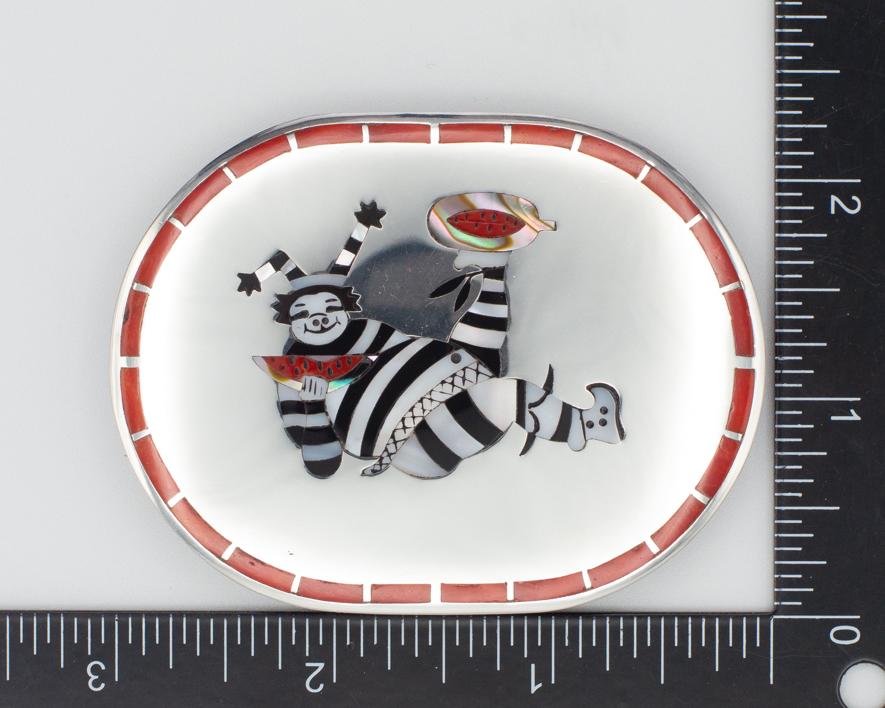 Dennis Edaakie Zuni Handmade Sterling Silver Koshare Clown Inlay Belt Buckle