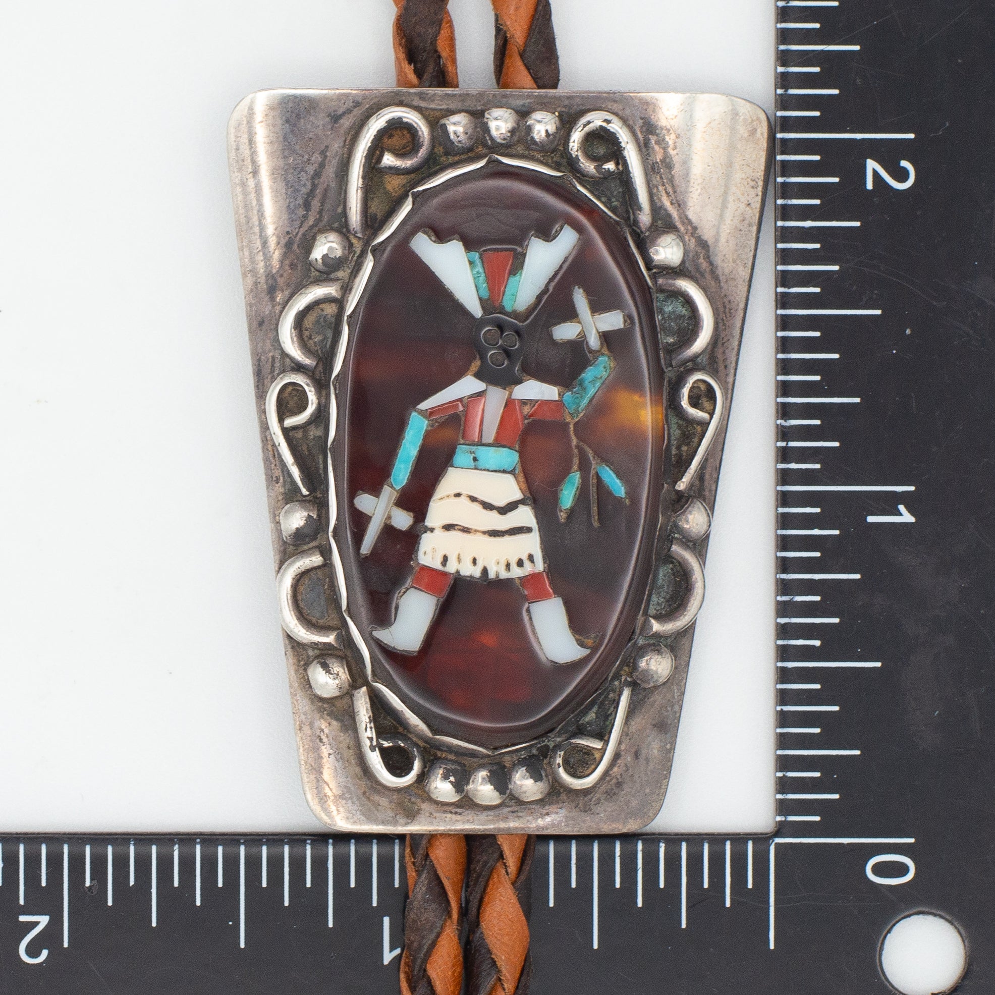 Roy Vandaver Navajo Handmade Sterling Silver Multi-Inlay Bolo Tie (Set with Zuni Inlay)