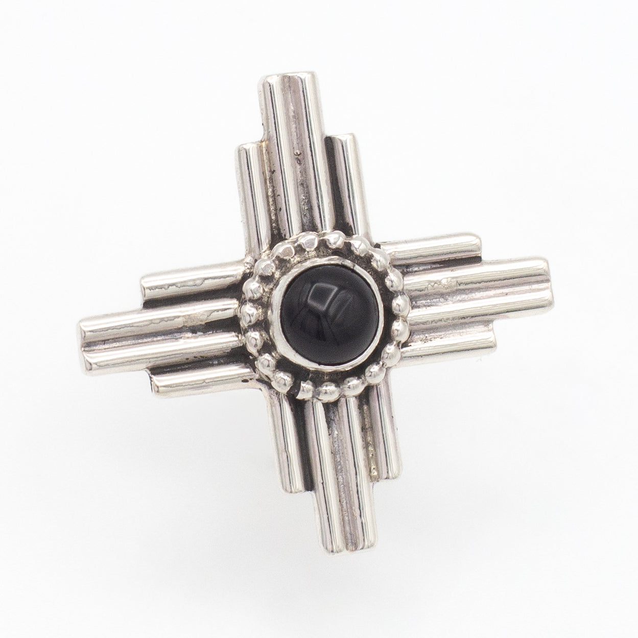 Pricilla Apache Navajo Handmade Sterling Silver Onyx Zia Pin