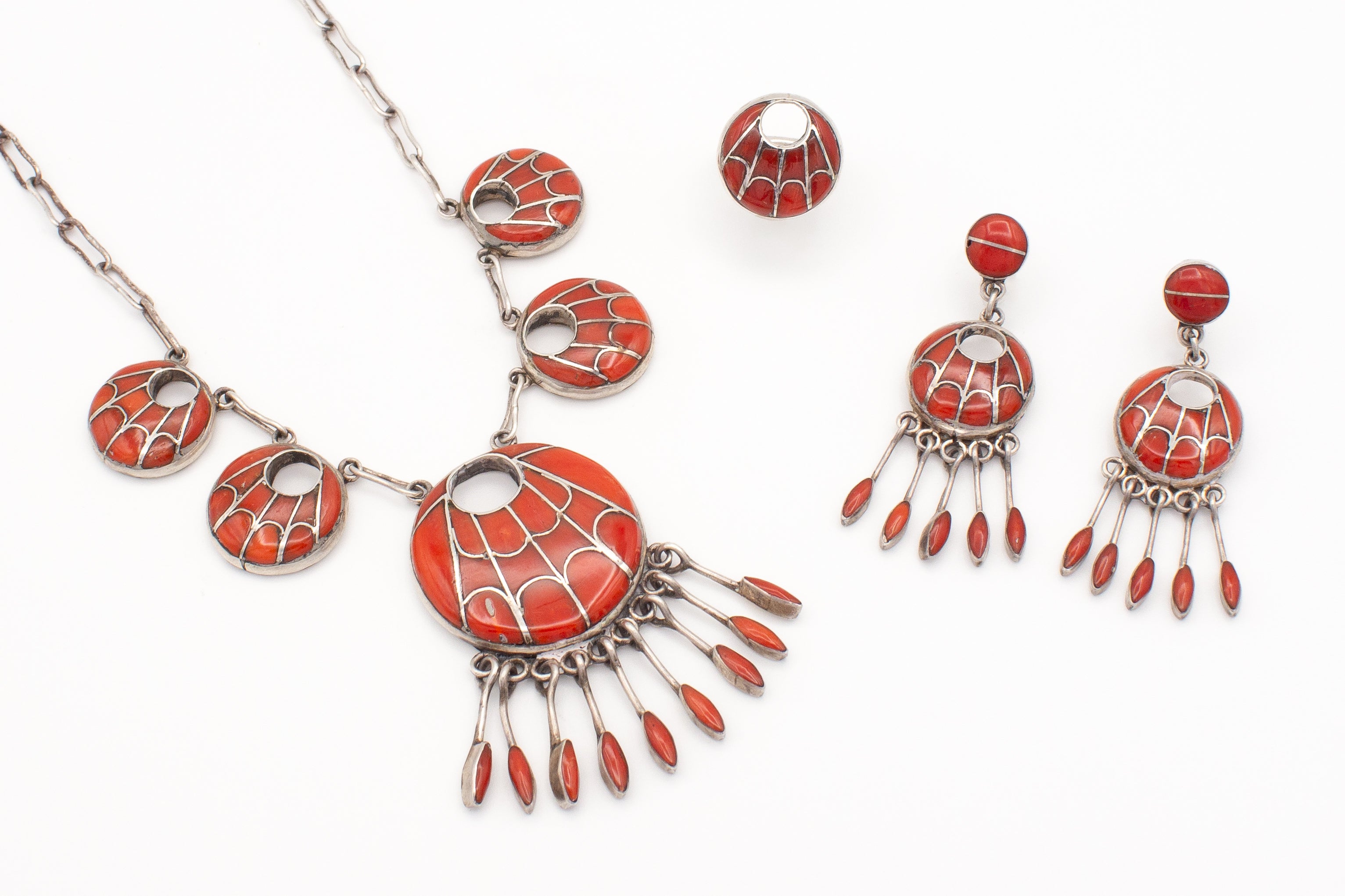 Annie Quam Gasper Zuni Handmade Mediterranean Coral 3-Piece Set