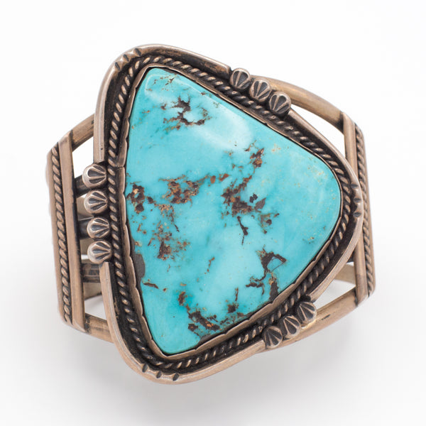 Handmade Sterling Silver Natural Turquoise Cuff Bracelet (Hallmark Unknown)