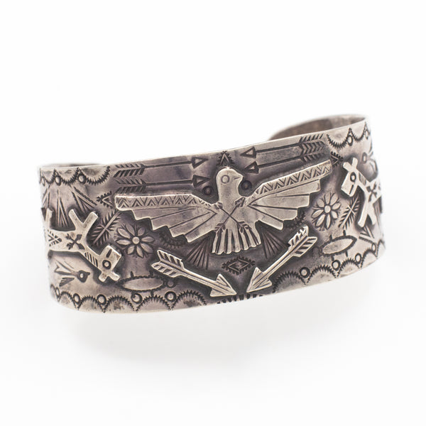 Fred Harvey Navajo Handmade Sterling Silver Eagle Cuff Bracelet