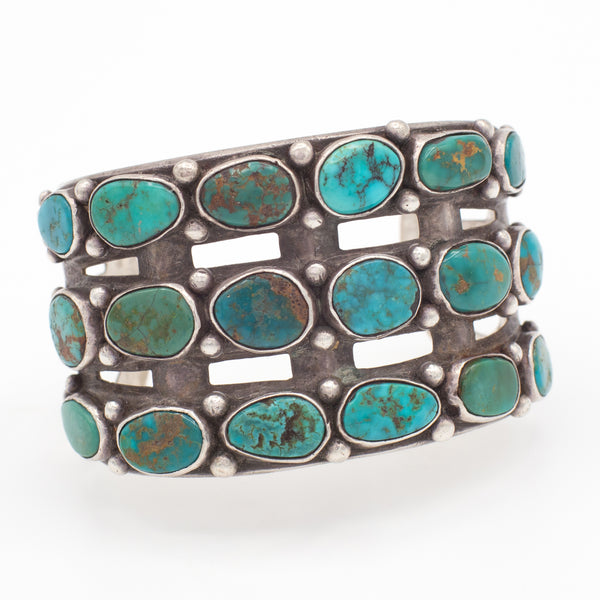 Vintage Handmade Sterling Silver Turquoise Cuff Bracelet (Hallmark Unknown)