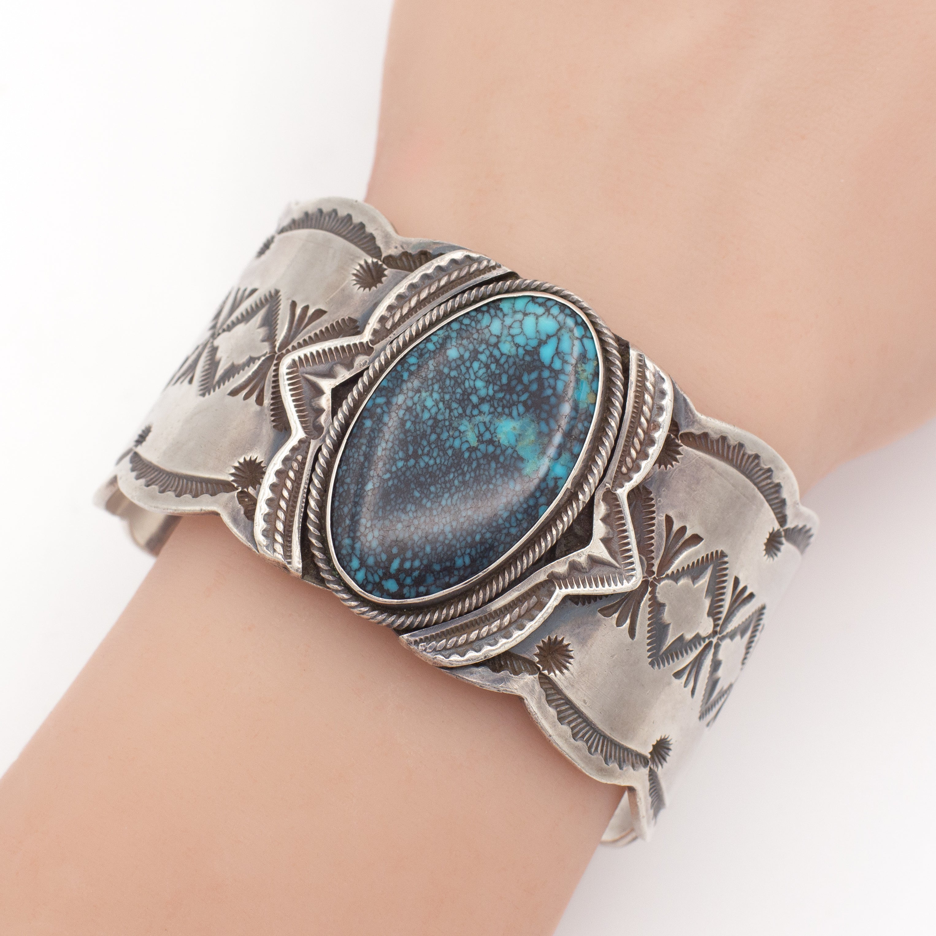 Wilson Begay Navajo Handmade Sterling Silver Natural Turquoise Cuff Bracelet