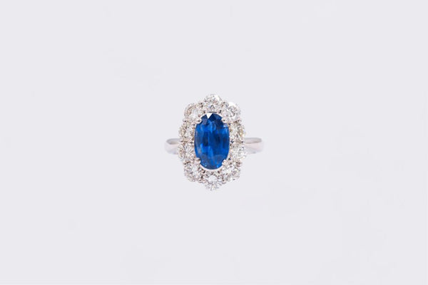 Royal Blue Oval Natural Sapphire and Diamond Ring