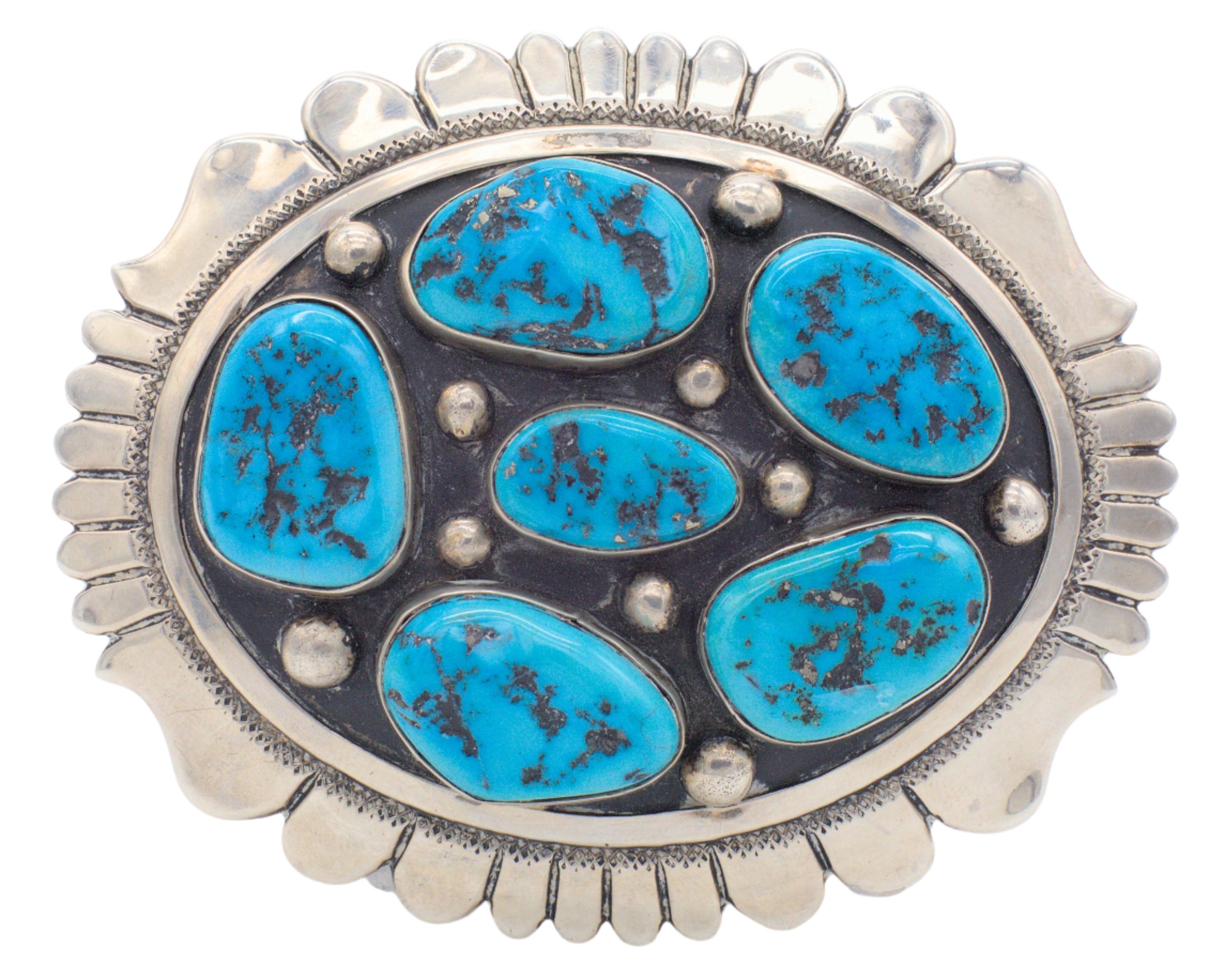 Thomas Singer Navajo Handmade Sterling Silver Turquoise Belt Buckle