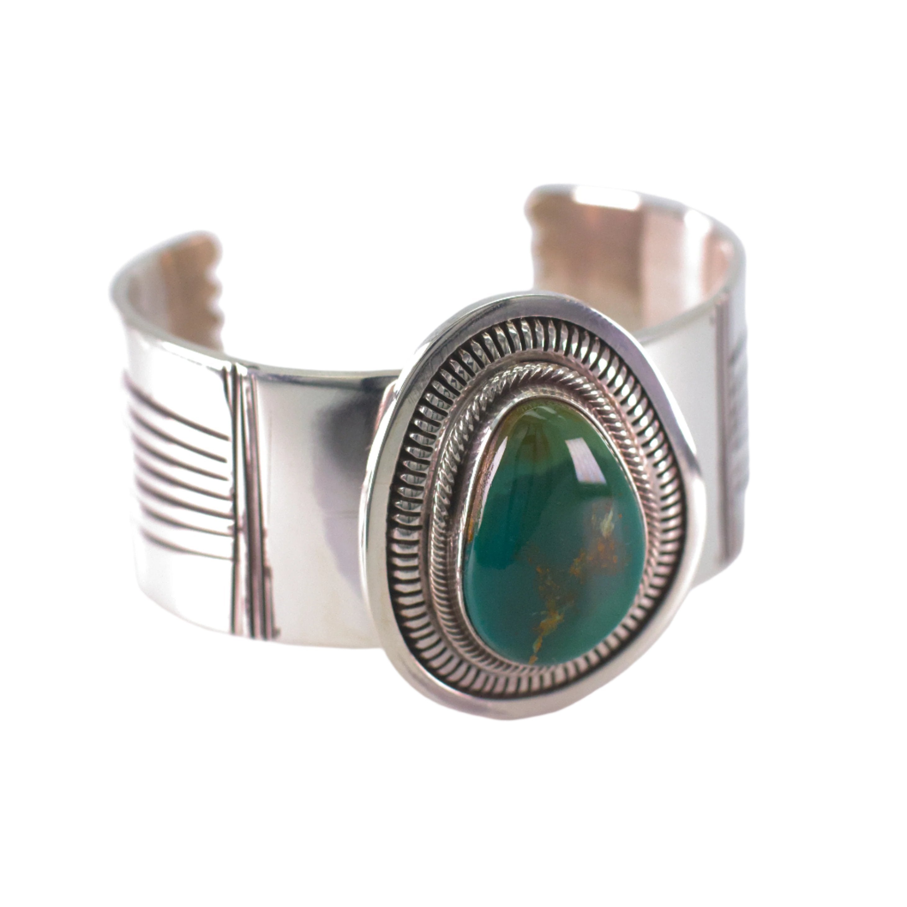 Leonard Nez Navajo Handmade Sterling Silver Turquoise Cuff Bracelet