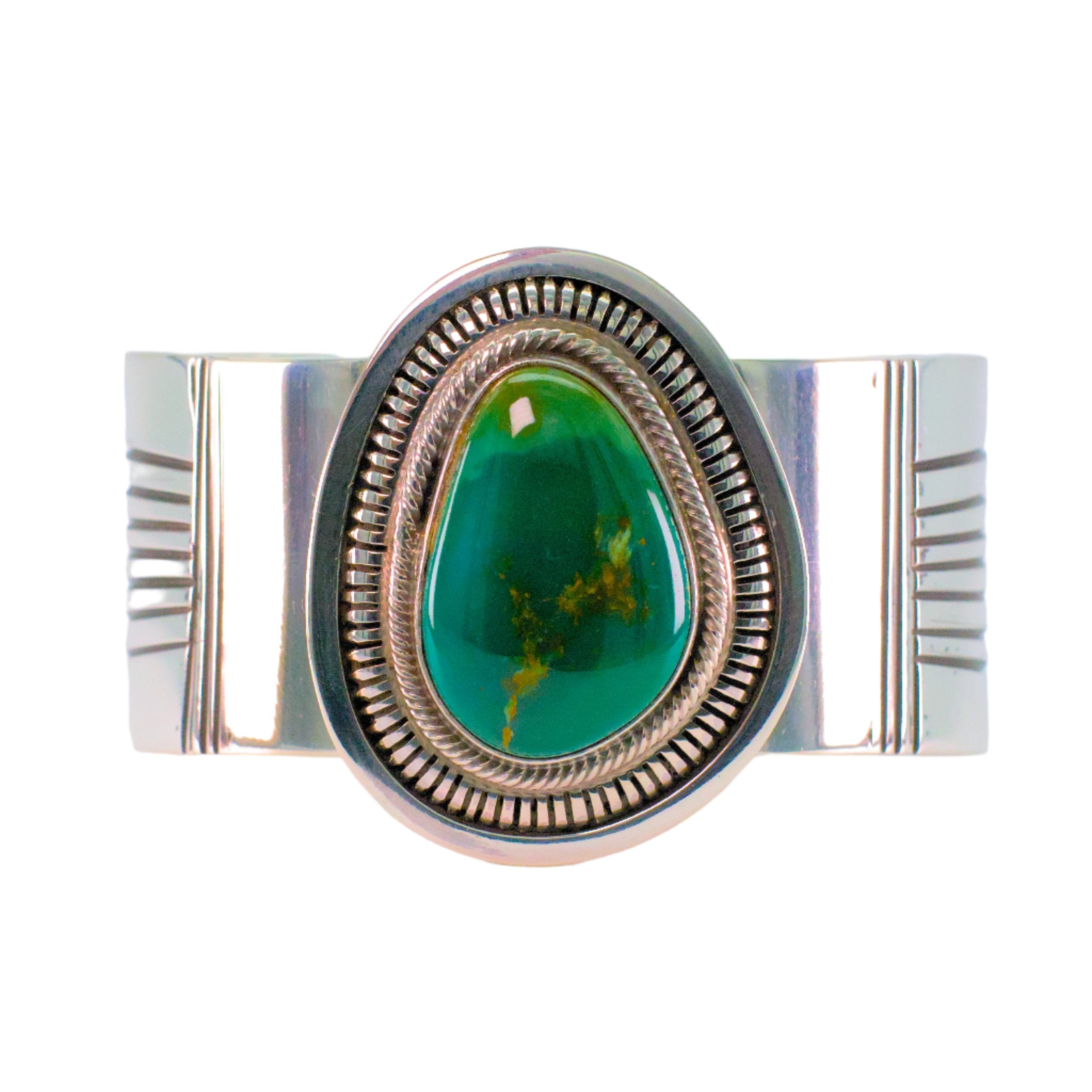 Leonard Nez Navajo Handmade Sterling Silver Turquoise Cuff Bracelet