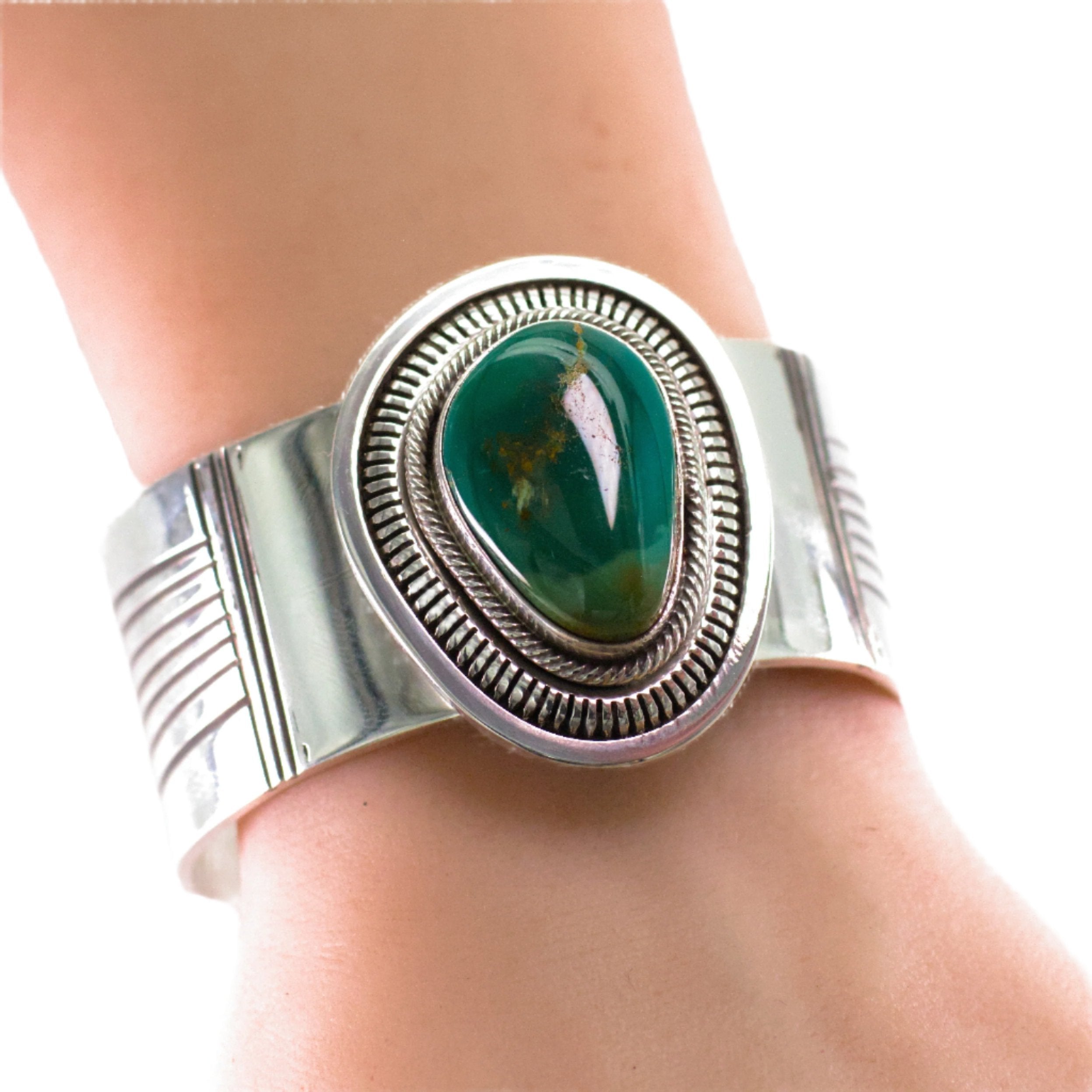 Leonard Nez Navajo Handmade Sterling Silver Turquoise Cuff Bracelet