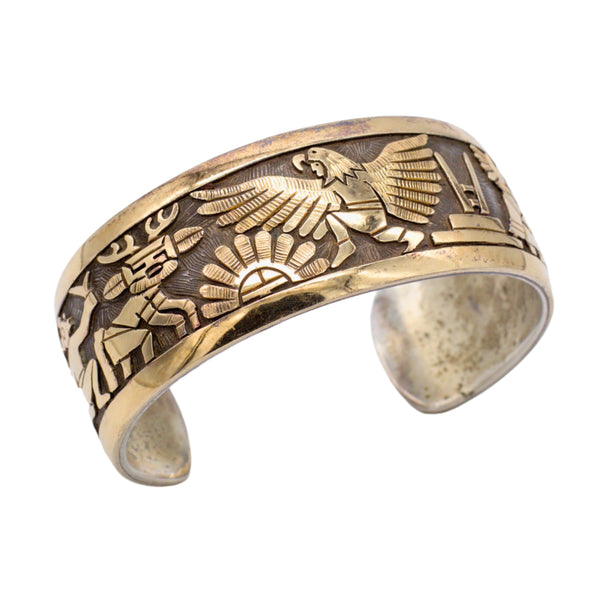 Watson Honanie Hopi Handmade Sterling Silver 925 Sterling Silver/14KT Gold Cuff Bracelet