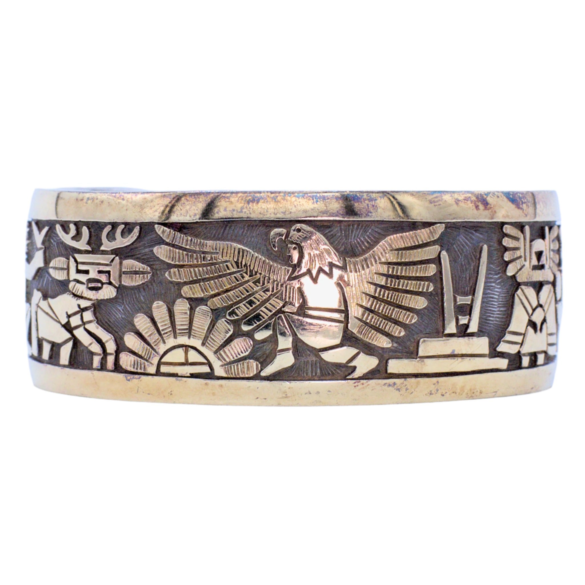 Watson Honanie Hopi Handmade Sterling Silver 14KT Gold Cuff Bracelet