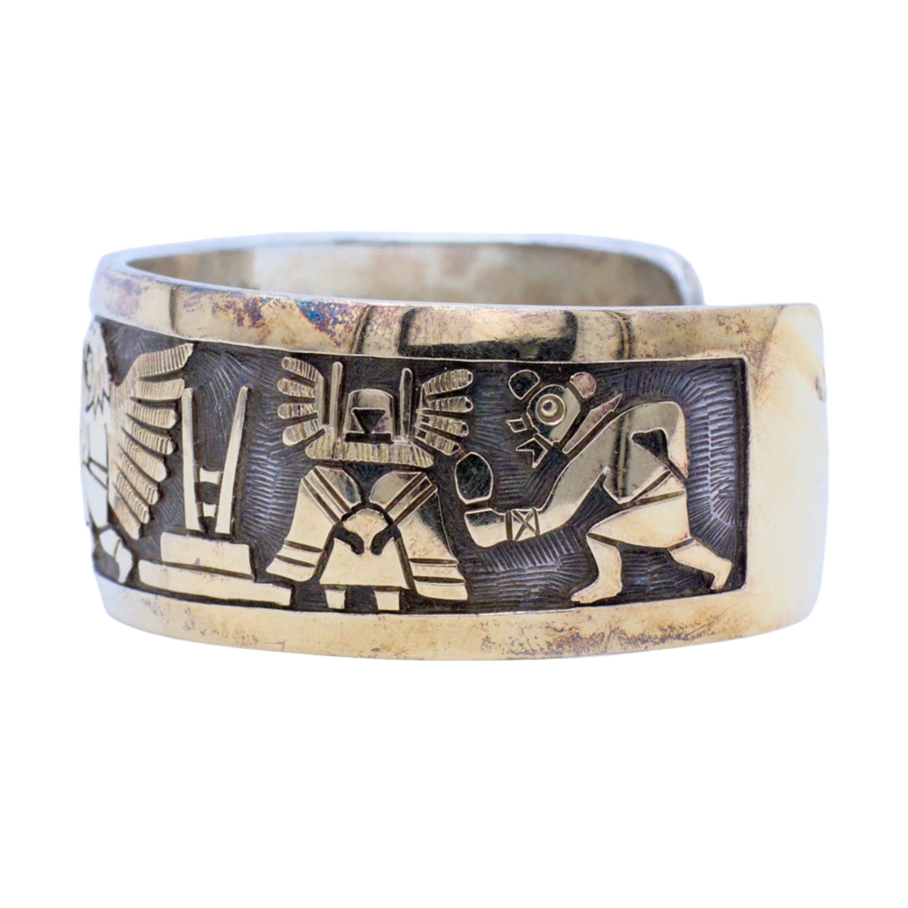 Watson Honanie Hopi Handmade Sterling Silver 925 Sterling Silver/14KT Gold Cuff Bracelet