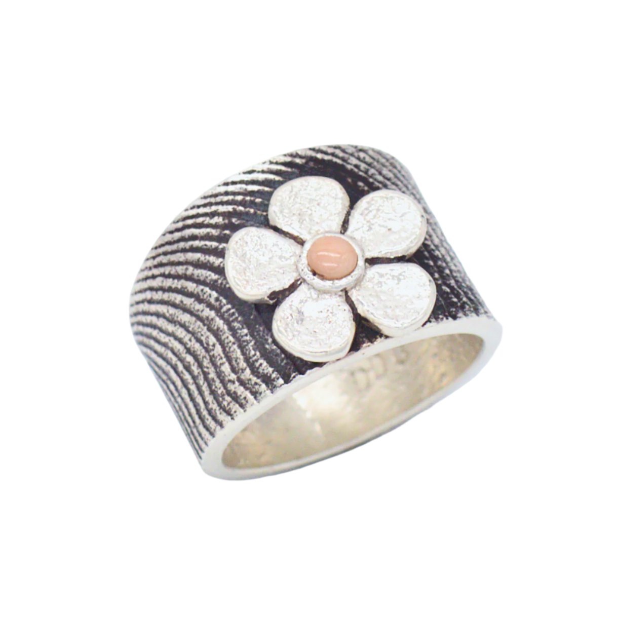 Darryl Dean Begay Navajo Handmade Sterling Silver Coral Ring (Flower)