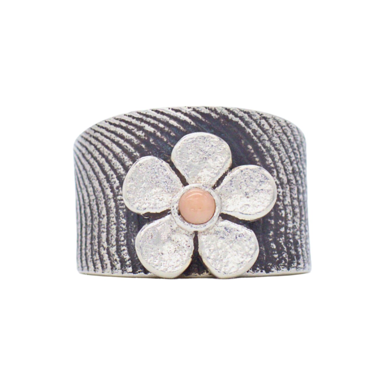 Darryl Dean Begay Navajo Handmade Sterling Silver Coral Ring (Flower)