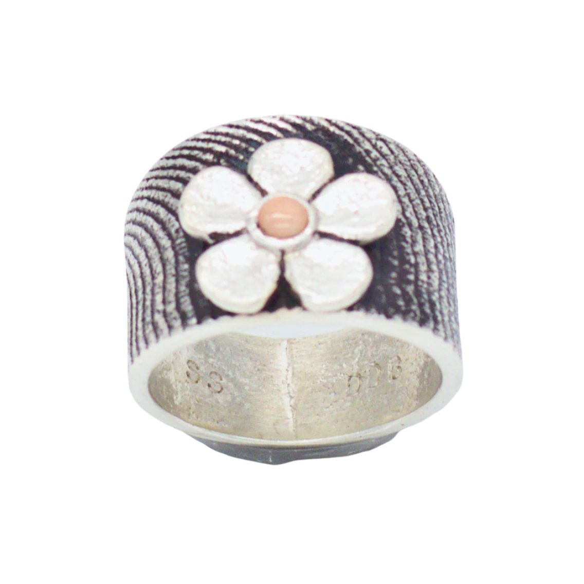 Darryl Dean Begay Navajo Handmade Sterling Silver Coral Ring (Flower)