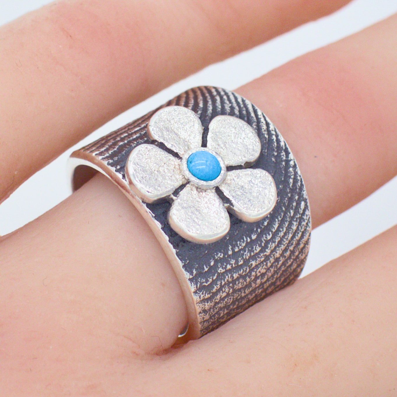 Darryl Dean Begay Navajo Handmade Sterling Silver Turquoise Ring (Flower)