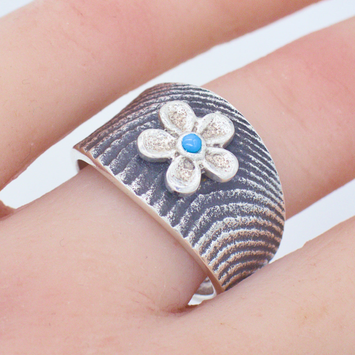 Darryl Dean Begay Navajo Handmade Sterling Silver Turquoise Ring (Small Flower)