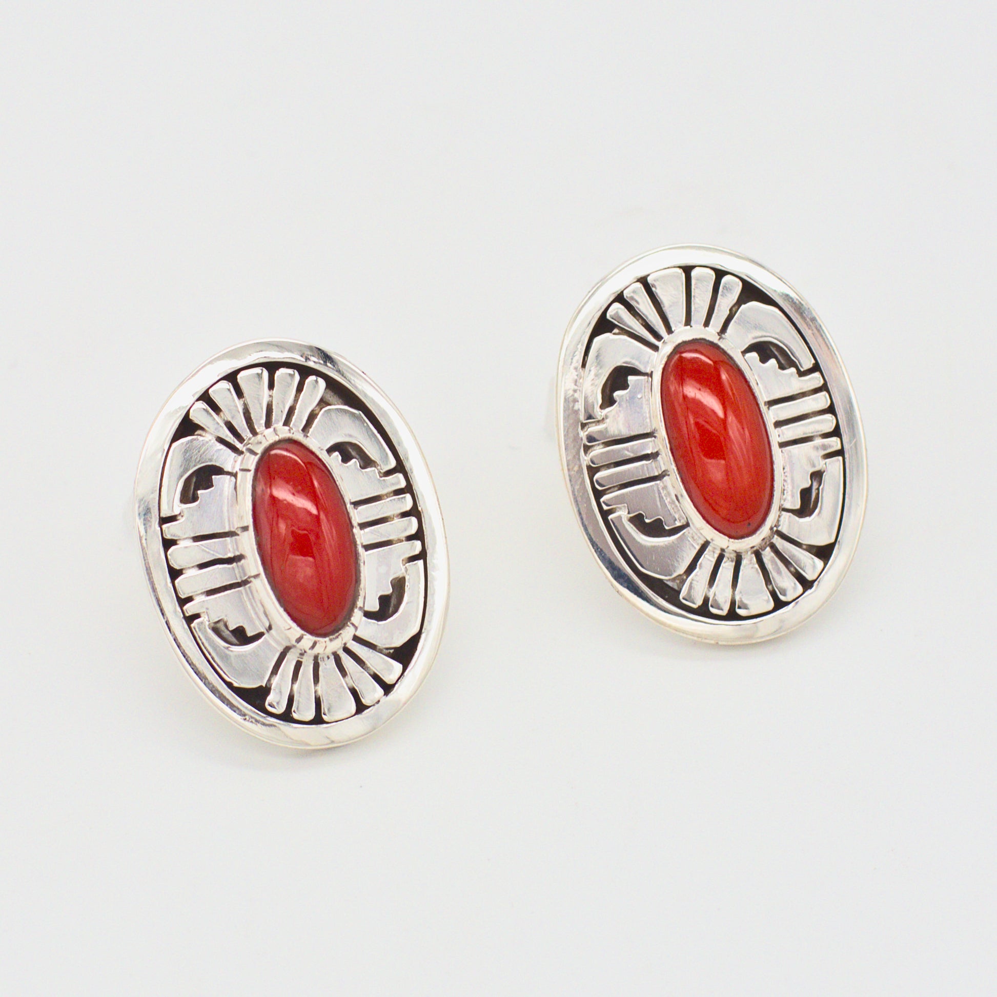 Leonard Nez Four-Piece Navajo Handmade Sterling Silver Coral Jewelry Set