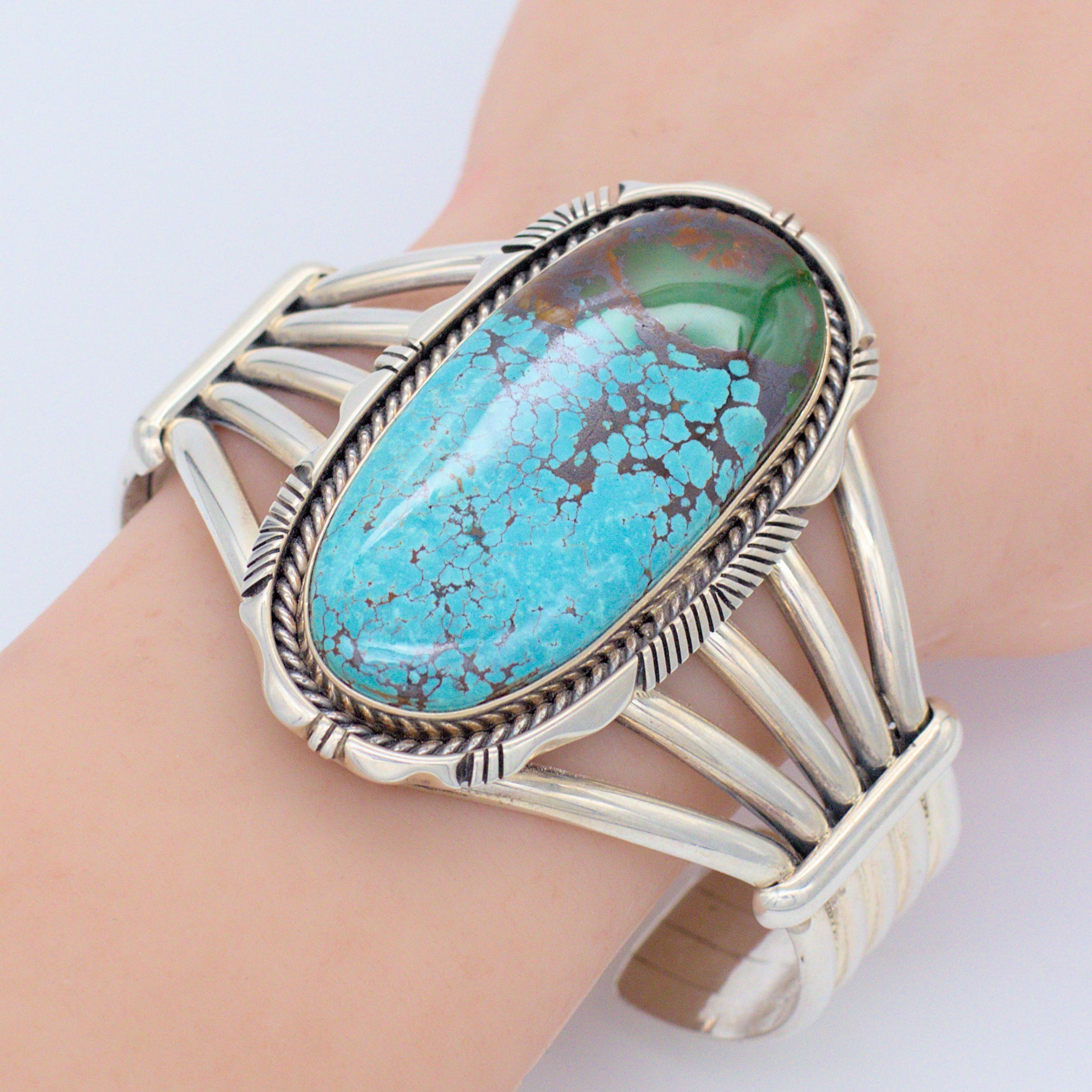 Eugene Belone Navajo Handmade Sterling Silver Turquoise Bracelet