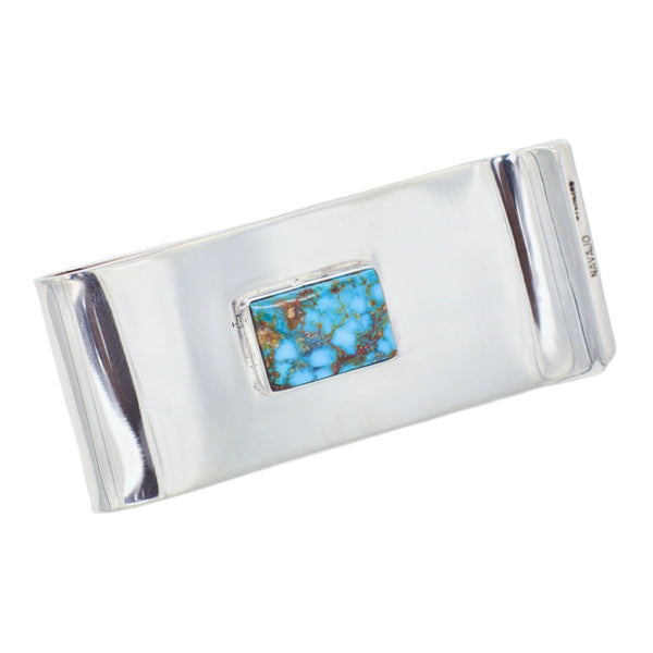 Leonard Nez Navajo Handmade Sterling Silver Turquoise Money Clip