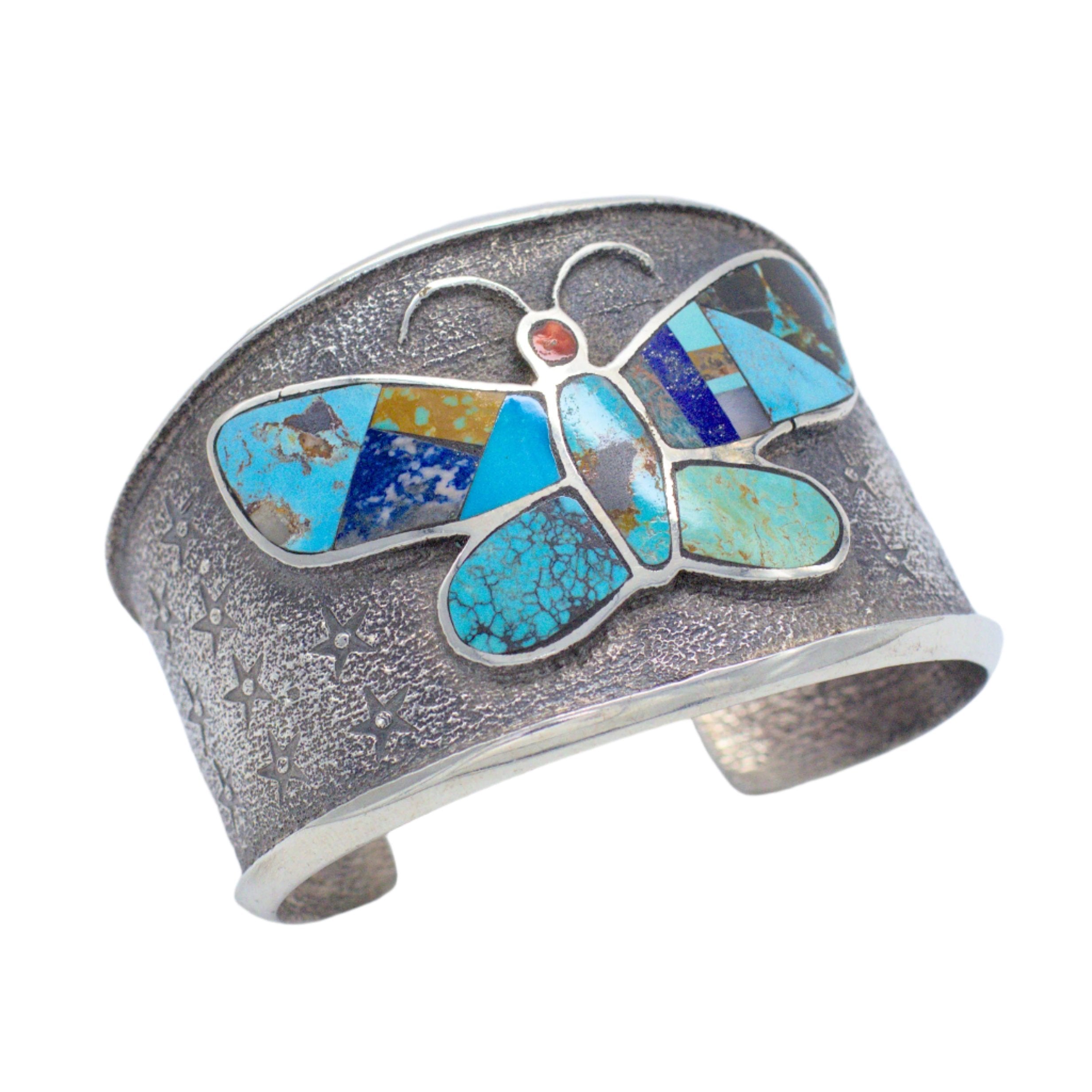 Monty Claw Handmade Navajo Sterling Silver Multi-Turquoise Inlay Bracelet