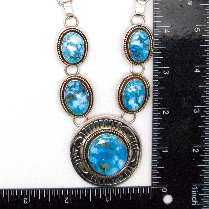 Leonard Nez Navajo Handmade Sterling Silver Turquoise Pendant Necklace and Earrings Set